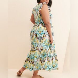 Anthropologie Peregrine Midi Dress Botanical Green Floral Damask Print, Size 2X